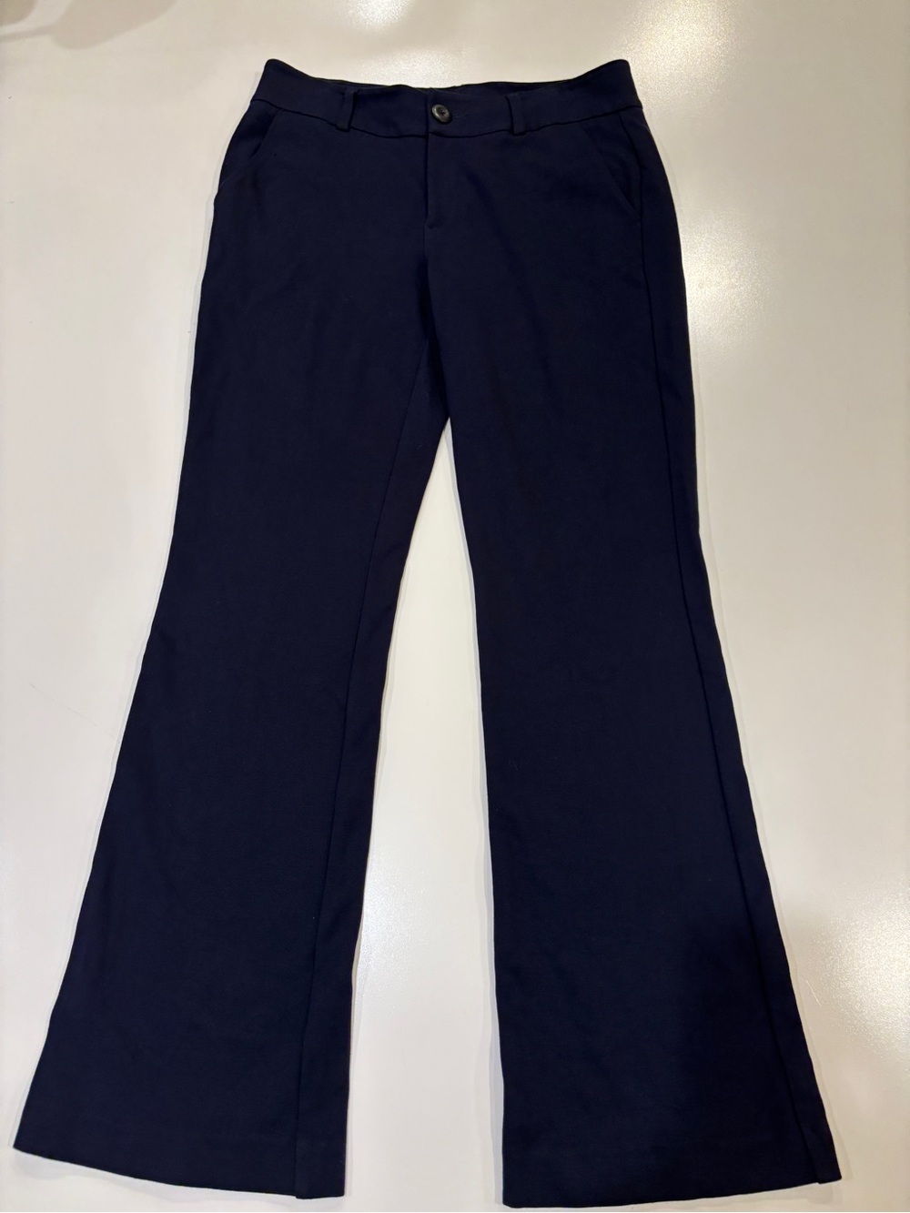 Navy slight Flare Dress Pants Cabi size 12 Stretchy Wide Waistband Career Comfy